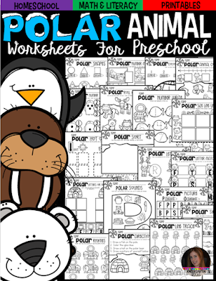 Polar Animal Math and Literacy Worksheets and Printables for Preschool is a no prep packet packed full of worksheets and printables to help reinforce and build literacy and math skills in a fun, engaging way. This unit is perfect for the month of January.