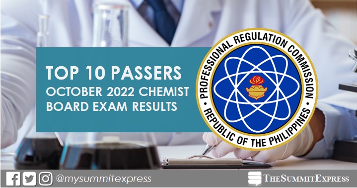 RESULT: October 2022 Chemistry board exam top 10 passers