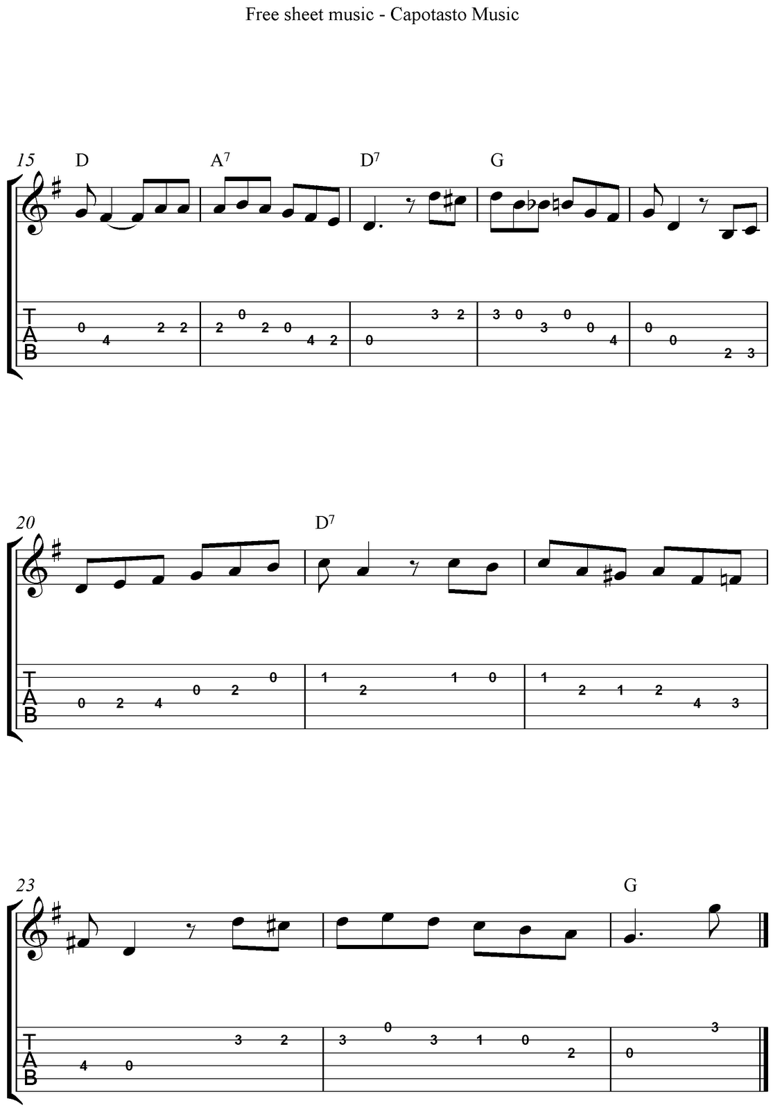Free easy guitar tab sheet music score, Mexican Hat Dance