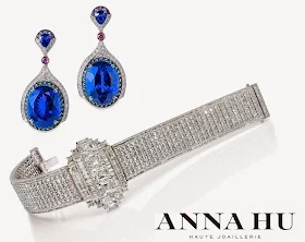 Anna Hu Haute Joaillerie's Wallis Simpson Bracelet and Modern Art Deco Earrings in Sapphires