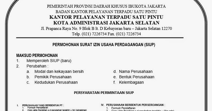 Contoh Permohonan SIUP DKI Jakarta  JASA IZIN USAHA 