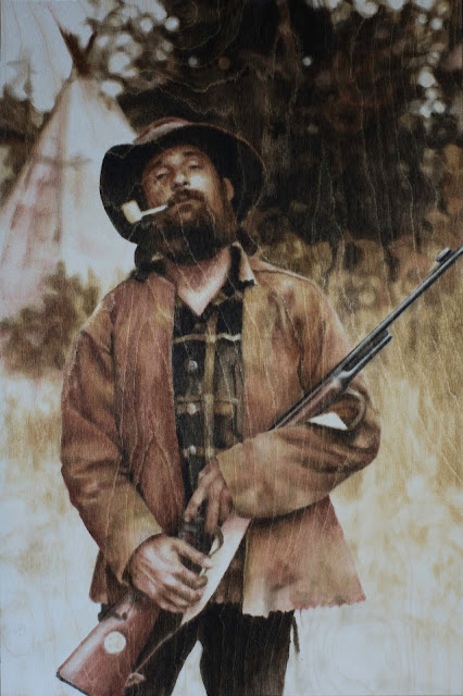 wood stain, finger painting, commission, calgary artist, guns, pipes