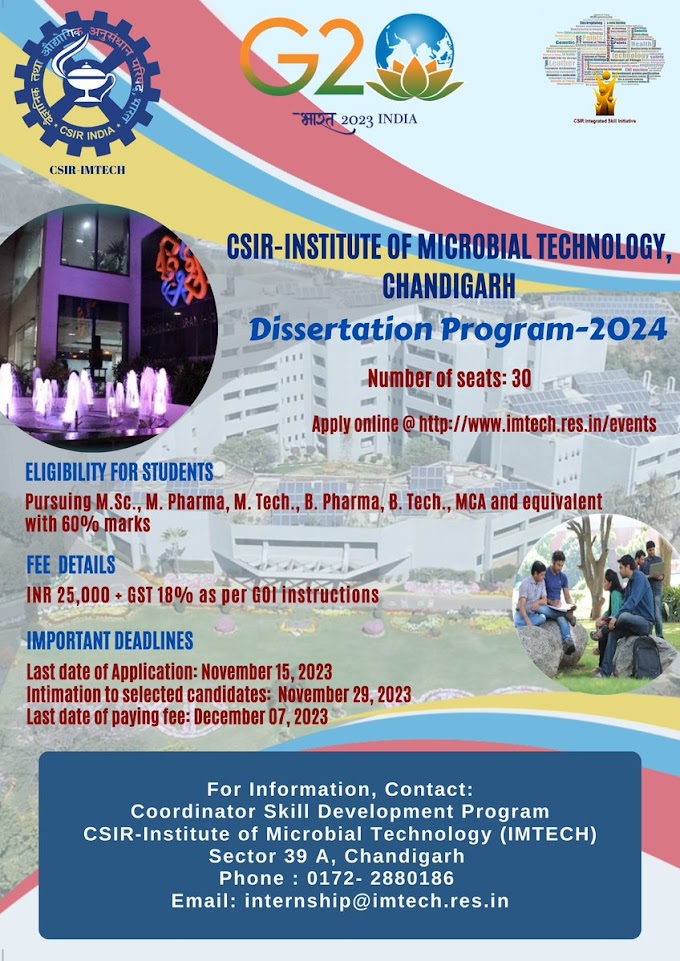 CSIR-IMTECH is inviting applications for the dissertation program 2024 