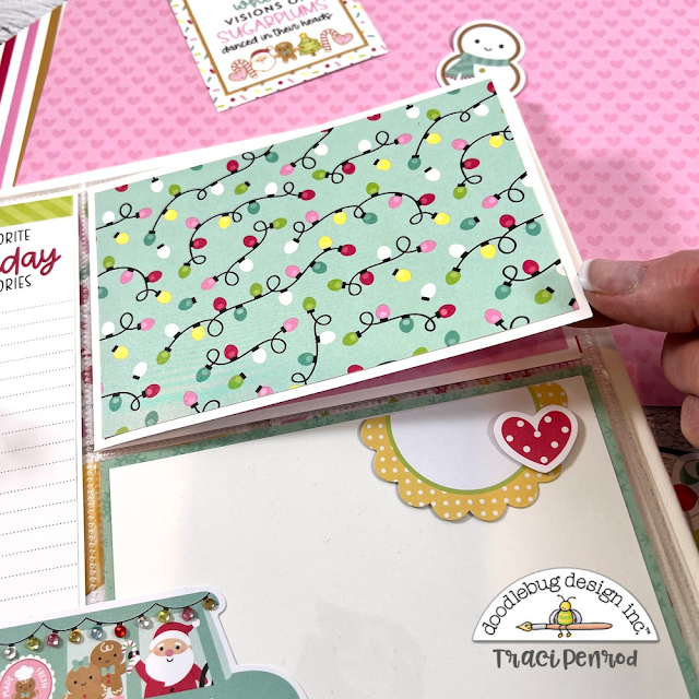 Christmas Scrapbook Layout with string lights and a journaling space