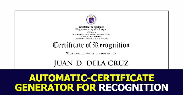 Automatic-Certificate Generator for Recognition | Kinder to Grade 12 (Free download)