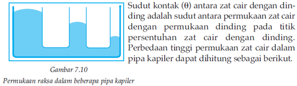 permukaan raksa dalam beberapa pipa kapiler
