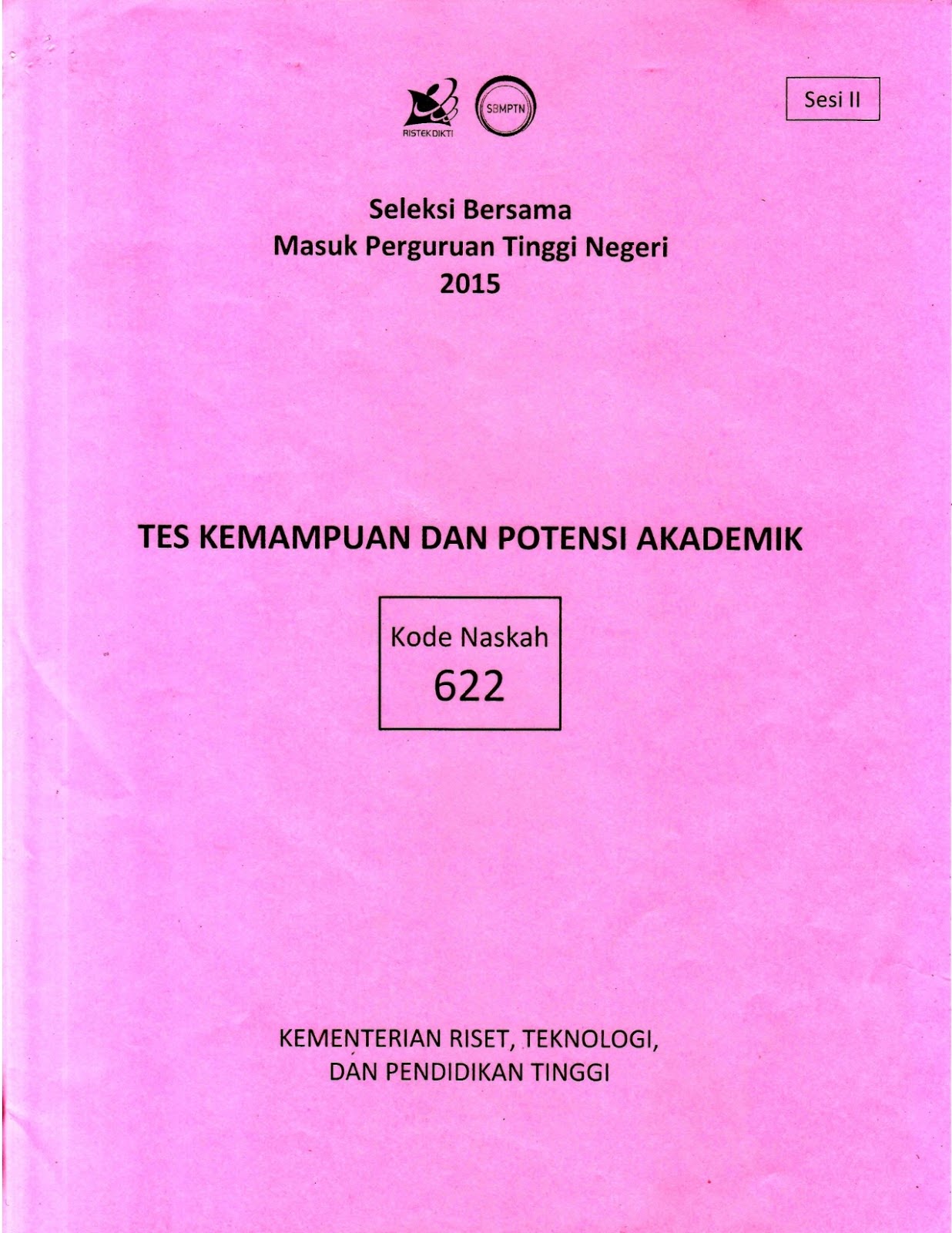 Dan pada kesempatan kali ini Pak Anang menyuguhkan file Naskah Soal SBMPTN 2015 Tes Kemampuan