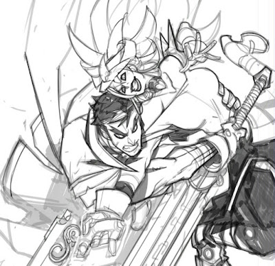 Joe Madureira's Battle Chaser's Characters Garrison and Red Monika Drawn By Ludo Lullabi