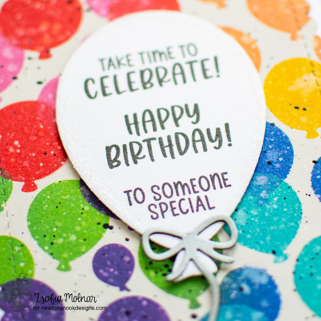 Balloon Filled Birthday Card by Zsofia Molnar | Bokeh Balloon Stencil Set, Balloon Shaker Die Set, Birthday Oval Stamp Set and Frames & Flags Die Set by Newton's Nook Designs #newtonsnook #handmade