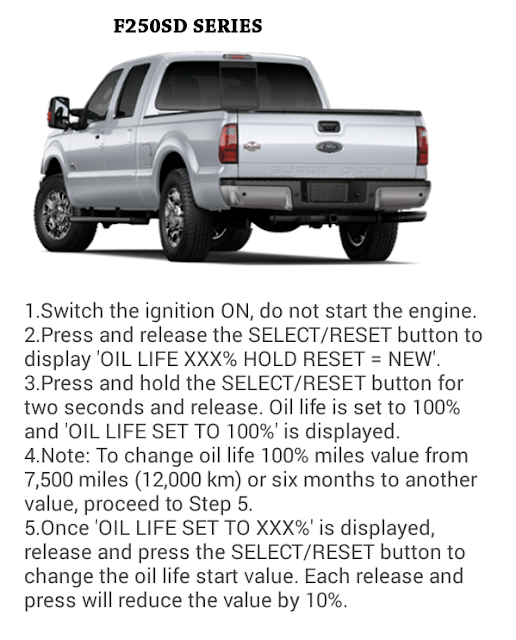 Complete Oil reset Guide for FORD Cars ford f250sd Series