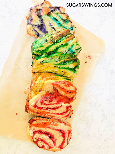 Rainbow swirled babka bread