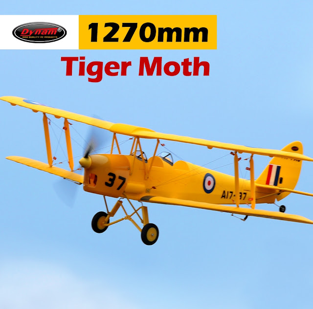 Dynam Tiger Moth V2 1270mm Wingspan EPO Biplane Warbird RC Airplane PNP With Upgraded Power System