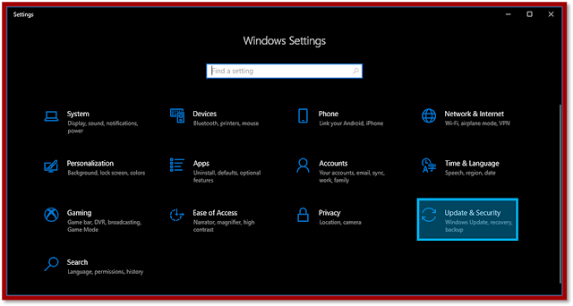 Menu Windows Security