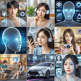 Gambar yang menunjukkan beberapa contoh artificial intelligence di kehidupan sehari-hari, seperti asisten virtual, pengenalan wajah, mobil otonom, dan lainnya
