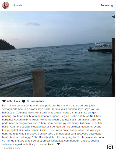 Terkandas di Pulau Tioman, Zulin Aziz Mohon Doa Peminat
