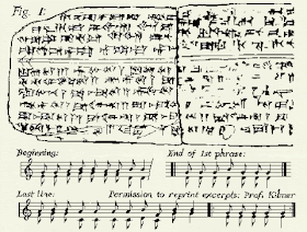 Ancient Sumer digital informational code written in musical notes in cuneiform 