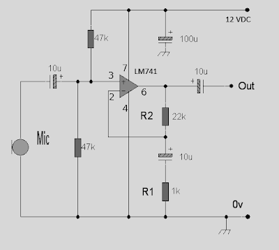 rangkaian Op-amp pre-amp mic