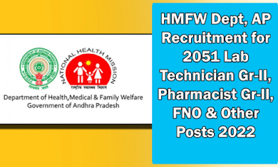 HMFW Dept, AP Recruitment 2022- 2051 Apply Online for Lab Technician Gr-II, Pharmacist Gr-II, FNO & Other Posts
