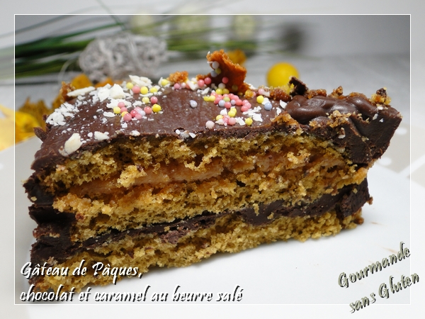 Gâteau de Pâques, chocolat et caramel beurre salé, sans gluten