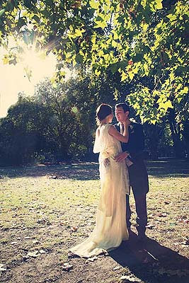 bride and groom portrait on a London park