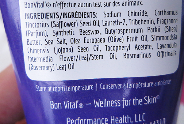 BVspa by Bon Vital Salt Scrub in lavender & rosemary ingredients