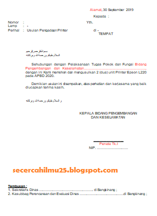 Contoh Format Surat Pengadaan Barang Terbaru Secercah Ilmu