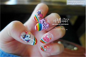 Cute Self Nail Art/ Rainbow Self Nail Art/ Gel Nail Polish/ French Nail Art/ Unicorn Nail Art 