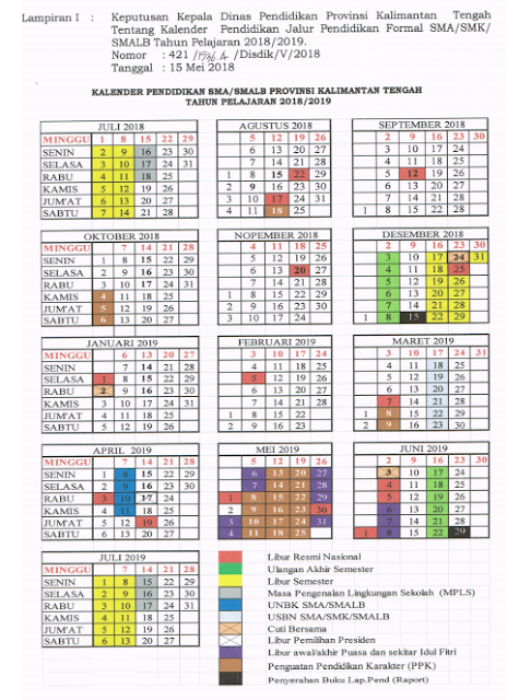 Kalender Pendidikan 2018/2019 Provinsi Kalimantan Tengah