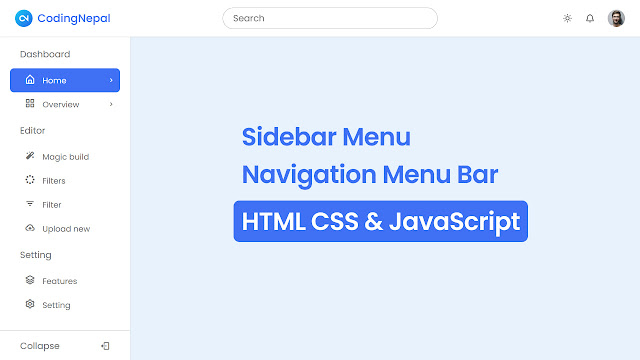 Адаптивная боковая панель навигации в HTML CSS и JavaScript