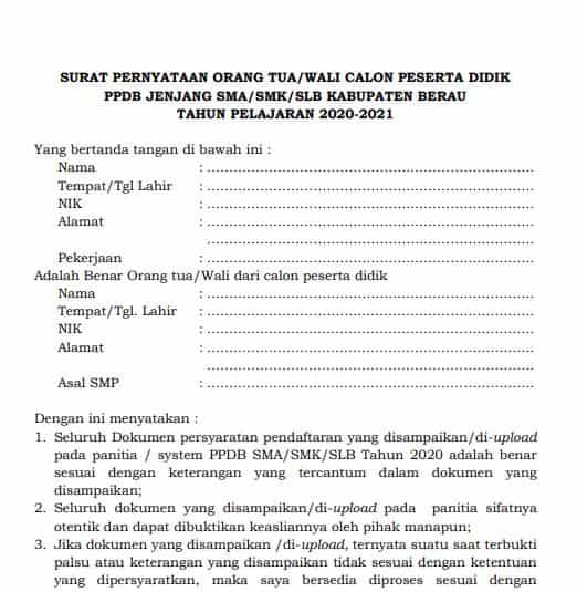 Contoh Surat Pernyataan Integritas Data Ppdb Sma Smk Smp Sd 2021 Format Administrasi Desa
