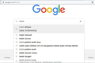 pencarian kata balah di google