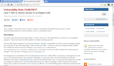 Vulnerability Note VU#625617: Java 7 fails to restrict access to privileged code