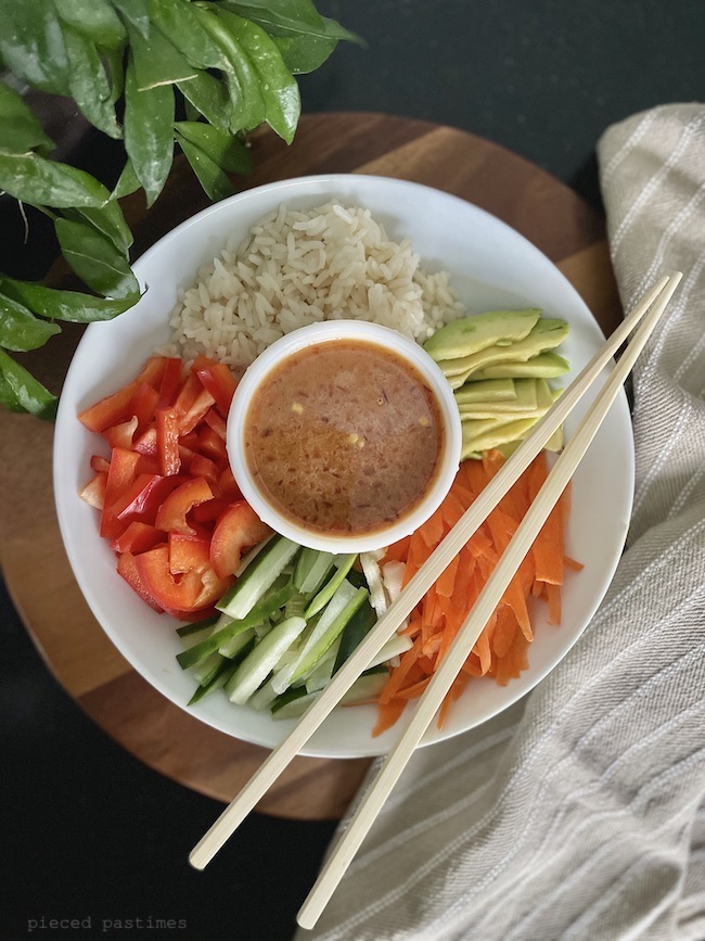 Vegan Sushi Bowl at Pieced Pastimes