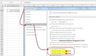 Personalizar los separadores del sistema en Excel