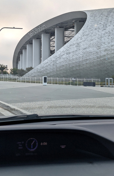 SoFi Stadium as seen from the inside of my car...in late June of 2022.