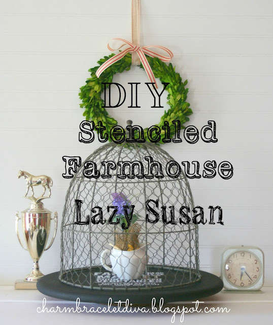 diy painted stenciled farmhouse lazy susan