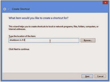 make a shortcut to shut down