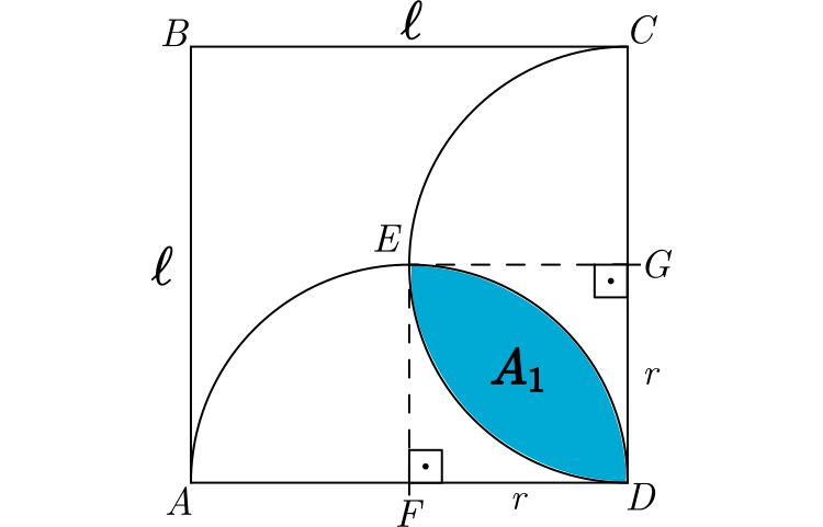 como-calcular-a-area-envolvendo-um-quadrado-e-dois-arcos-de-circunferencia-parte-3-area-A1