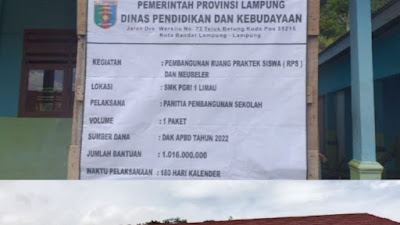 Pembangunan Gedung RPS SMK PGRI Kecamatan Limau, Diduga Asal jadi