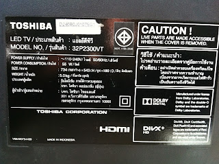 LABEL TV. TOSHIBA MODEL: 32P2300VT