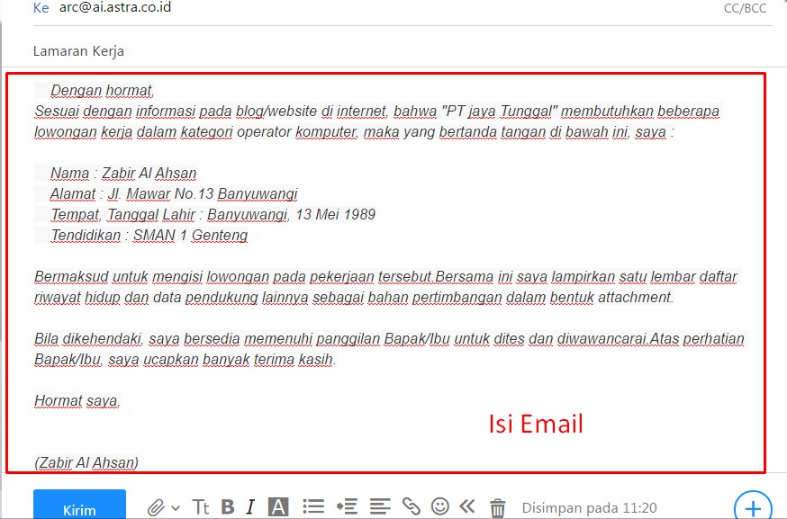 11+ Contoh Surat Lamaran Kerja Yang Dikirim Melalui Email New  Hutomo