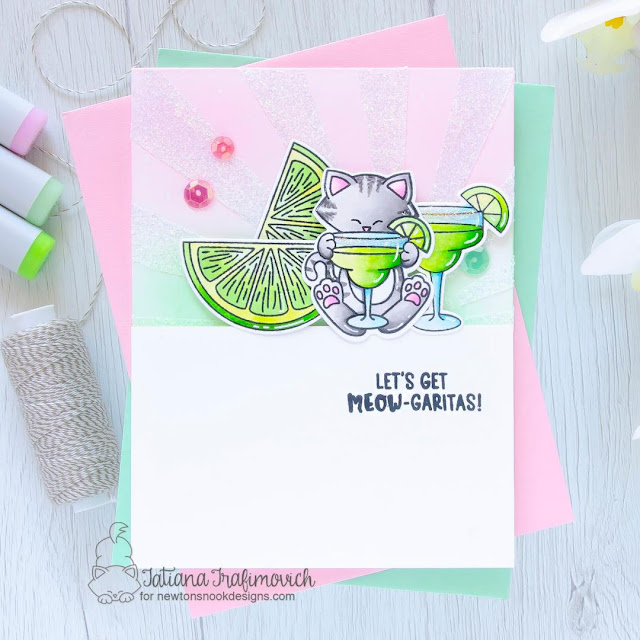 Kitty with Margarita | Card by Tatiana Trafimovich | Newton Loves Tacos Stamp Set, Lemon Twist Stamp Set and Cocktail Mixer Stamp Set by Newton's Nook Designs #newtonsnook