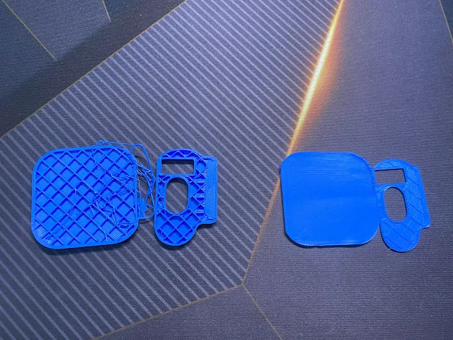 First(left) and second attempts to print the Xiaomi band 9 magnetic charging stand
