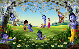 Wallpaper krishna dan teman-temannya bermain di taman