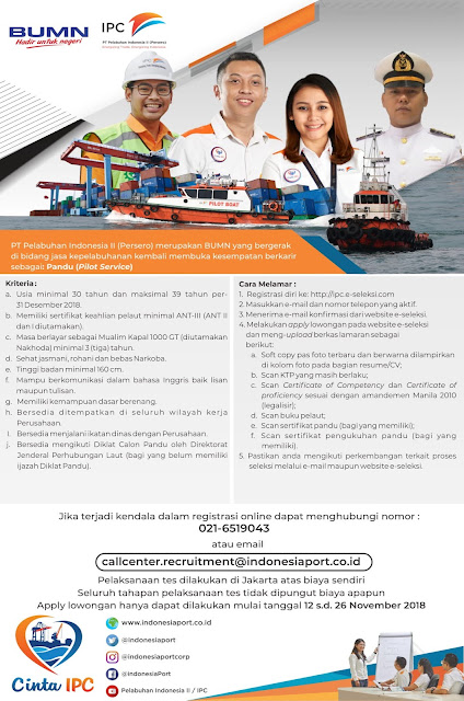 Lowongan Kerja BUMN PT Pelabuhan Indonesia II (Persero) | Deadline : 26 November 2018