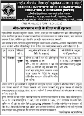 NIPER Mohali Registrar Vacancy