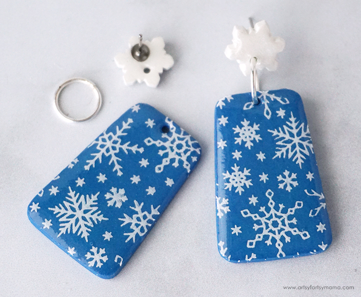 Polymer Clay Snowflake Silkscreen Earrings