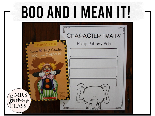 Junie B Jones Boo and I Mean It book activities unit with printables, literacy companion activities, and reading worksheets for First Grade and Second Grade