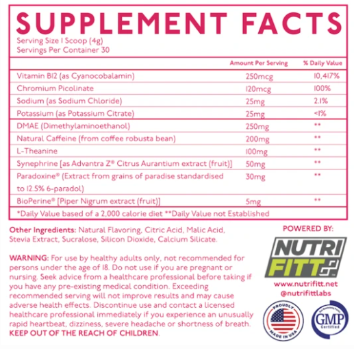 Strong Sexy Fit Guava Goddess Colada Supplement Facts