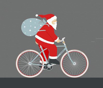 Animated gif image of Santa riding a bike
